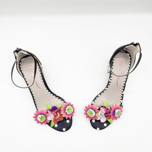 Betsey Johnson Black Floral Chunky Heel Sandals - Picture 3 of 6